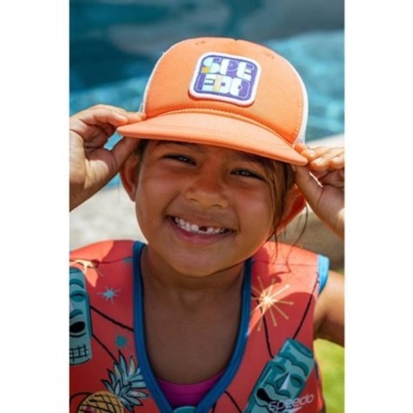 Speedo Kids Trucker Hat Orange Abstract Knit Lightweight Adjustable Snapback NEW - Picture 5 of 8